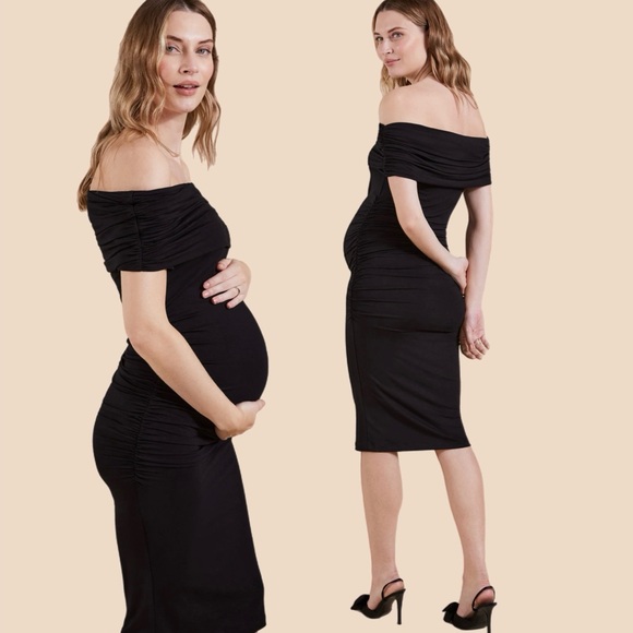 Isabella Oliver Black Off The Shoulder Maternity Dress In Size 1 / US 4 - Picture 1 of 7
